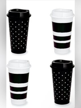 kate spade Black and White Striped Travel Tumbler